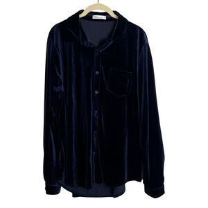 R. Vivimos Velvet Button Up Blouse Womens XL Navy Long Sleeve Soft Drape Top